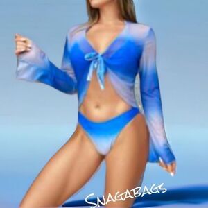 SHEIN SWIM 3 PIECE SET OMBRÉ HALTER TRIANGLE BIKINI BATHING SUIT SWIM WEAR SMALL